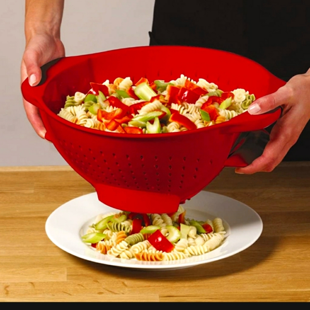 Farberware 3qt & 5qt Trapdoor Colander Duo Red NIB